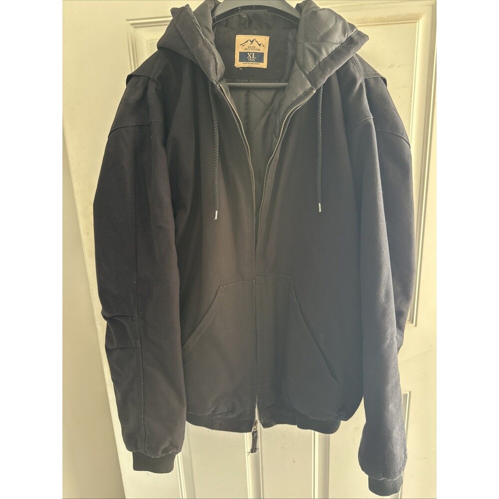 Blue Mountain Men's XL Hooded heavy duck jacket, Black Quilted Lining